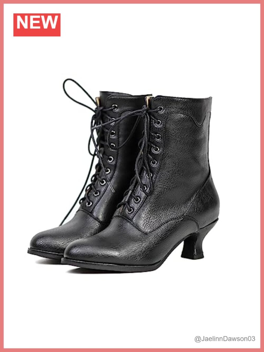 Victorian Ankle Boots Mid Calf Chunky Heel Lace Up Women's
